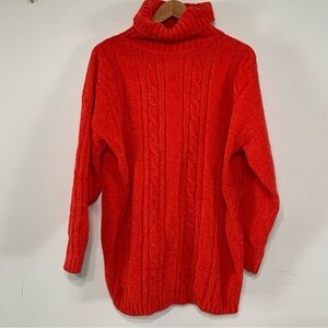 Casual Corner Vintage Red/Orange Chunky Cable Knit Turtleneck Sweater Size M